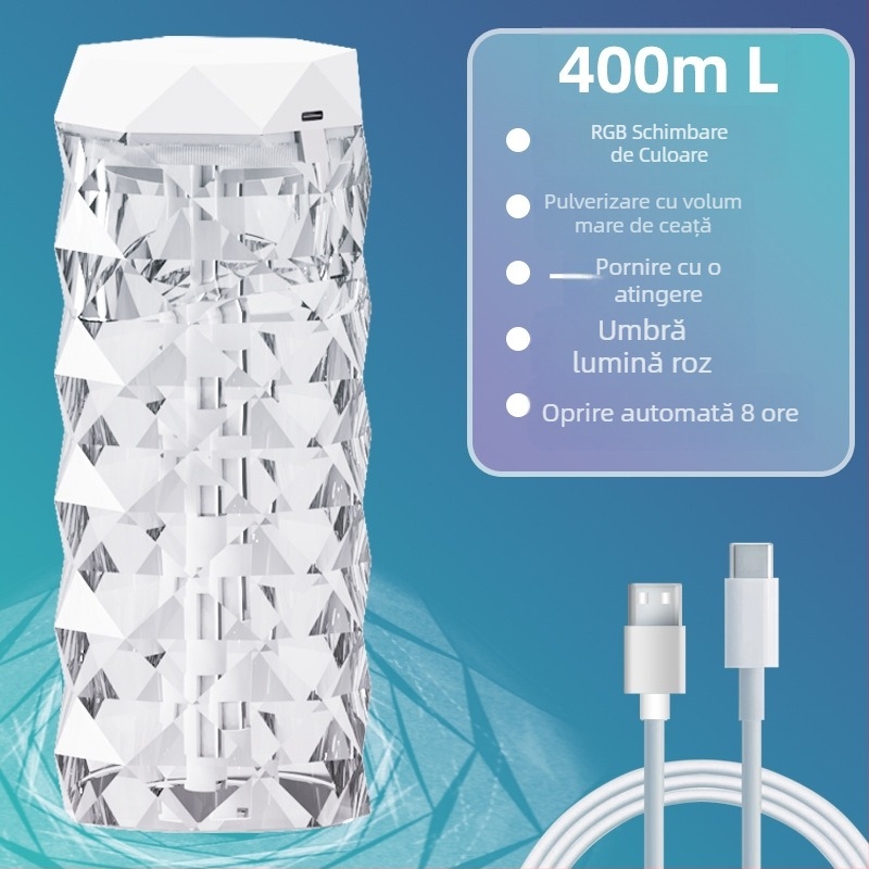 Umidificator cu cristale transfrontaliere, umidificator colorat cu schimbare de culoare RGB, purificator de aer de mare capacitate pentru desktop, en-gros