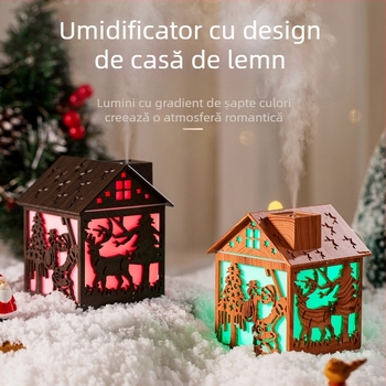 Umidificator nou cu element de Crăciun, Moș Crăciun, brad de Crăciun, cabină de Crăciun, umidificator cu lumină colorată moale și strălucitoare