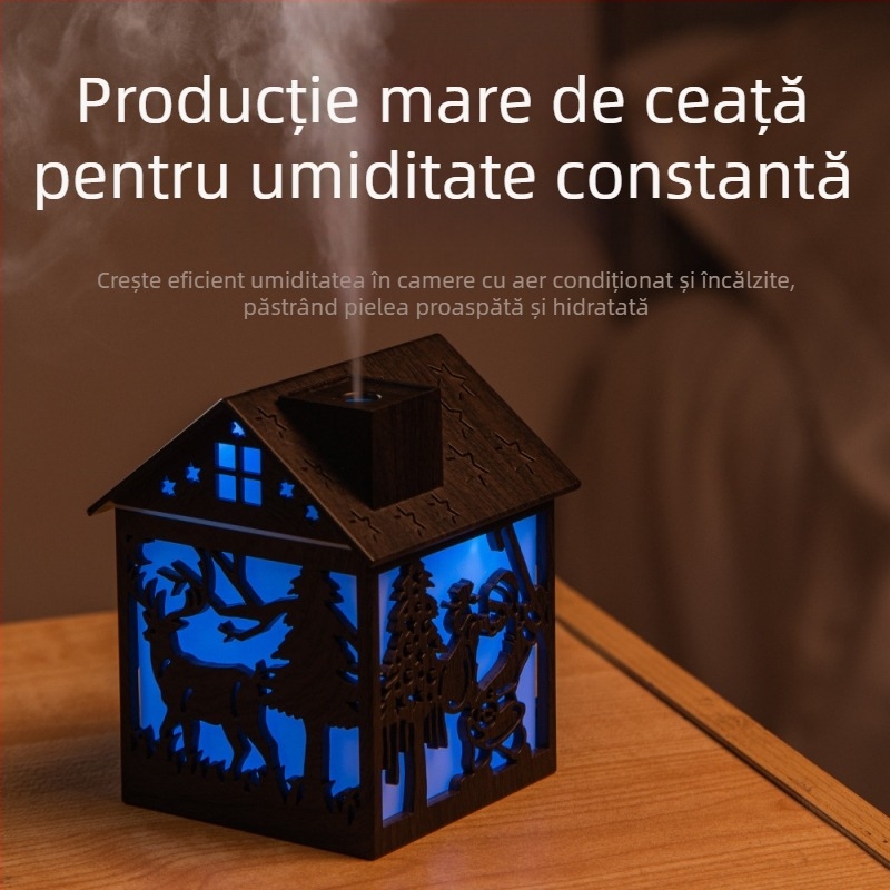 Umidificator nou cu element de Crăciun, Moș Crăciun, brad de Crăciun, cabină de Crăciun, umidificator cu lumină colorată moale și strălucitoare