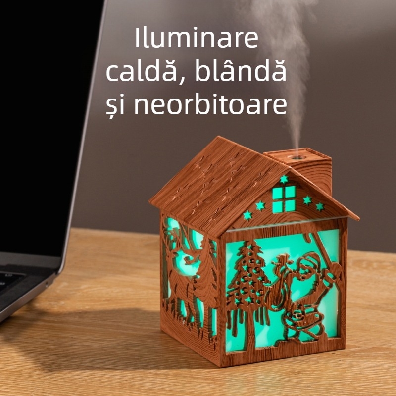 Umidificator nou cu element de Crăciun, Moș Crăciun, brad de Crăciun, cabină de Crăciun, umidificator cu lumină colorată moale și strălucitoare