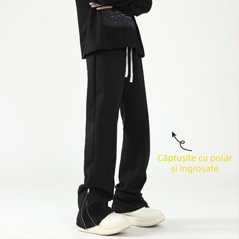 Toamna și iarna, la modă, de brand, cu căptușeală din fleece, fermoar, pantaloni casual pentru bărbați, stil Vibe, stil american, sport, pantaloni ușori, pantaloni lungi de stradă