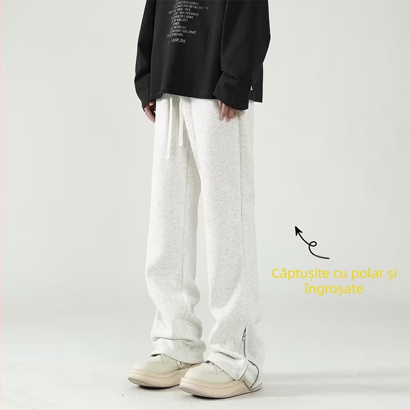 Toamna și iarna, la modă, de brand, cu căptușeală din fleece, fermoar, pantaloni casual pentru bărbați, stil Vibe, stil american, sport, pantaloni ușori, pantaloni lungi de stradă