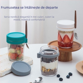 Ceașcă de ovăz peste noapte, en-gros transfrontalieră, ceașcă de mic dejun cu aspect de lux, cu lingură, ceașcă de iaurt, milkshake portabil pentru salată, ceașcă de lapte