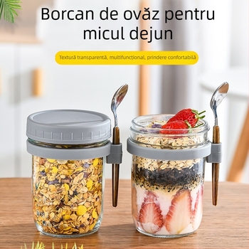 Ceașcă de ovăz peste noapte, en-gros transfrontalieră, ceașcă de mic dejun cu aspect de lux, cu lingură, ceașcă de iaurt, milkshake portabil pentru salată, ceașcă de lapte