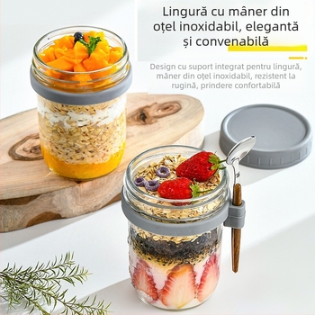 Ceașcă de ovăz peste noapte, en-gros transfrontalieră, ceașcă de mic dejun cu aspect de lux, cu lingură, ceașcă de iaurt, milkshake portabil pentru salată, ceașcă de lapte