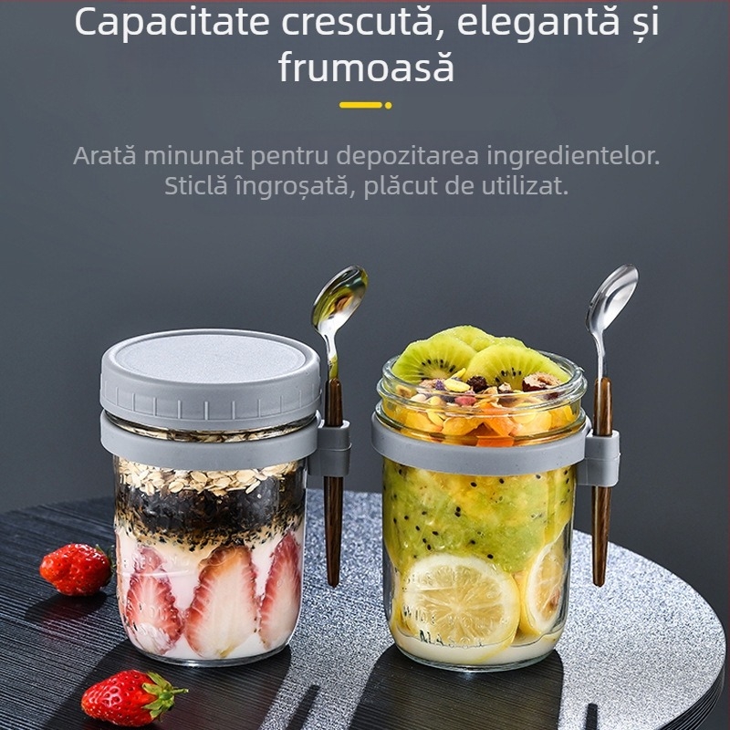 Ceașcă de ovăz peste noapte, en-gros transfrontalieră, ceașcă de mic dejun cu aspect de lux, cu lingură, ceașcă de iaurt, milkshake portabil pentru salată, ceașcă de lapte