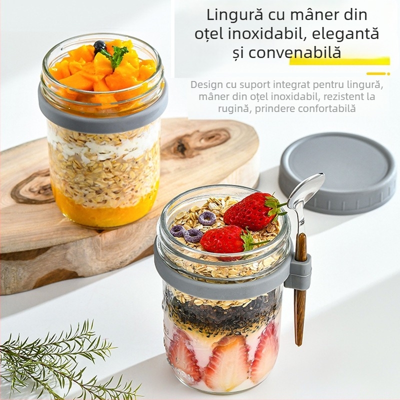 Ceașcă de ovăz peste noapte, en-gros transfrontalieră, ceașcă de mic dejun cu aspect de lux, cu lingură, ceașcă de iaurt, milkshake portabil pentru salată, ceașcă de lapte