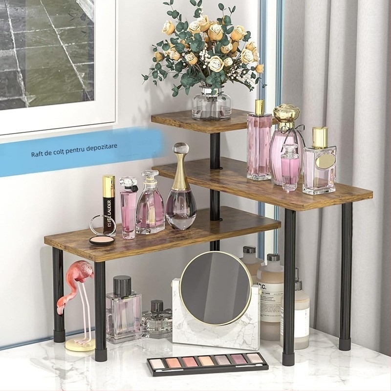 Raft de colț mobil cu 3 straturi, raft de depozitare cu cârlig, bucătărie, baie, raft multifuncțional, raft de condimente din lemn