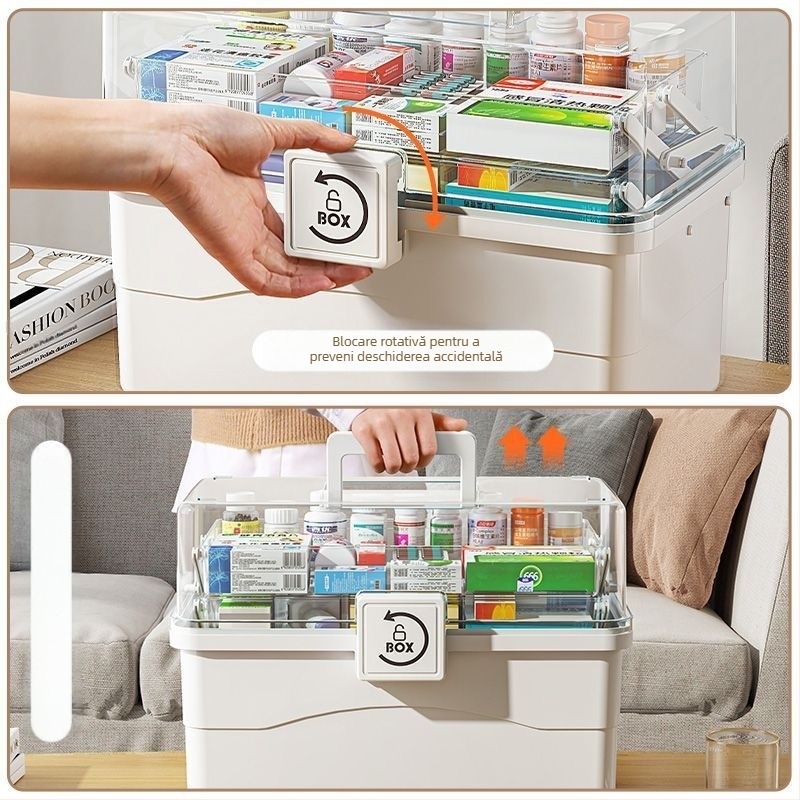 Cutie de medicamente de uz casnic, cutie de medicamente de mare capacitate, cutie de depozitare multifuncțională, raft de depozitare pentru birou de mare valoare