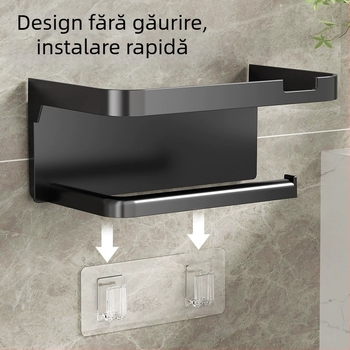 Cutie de șervețele montată pe perete, cutie de depozitare pentru toaletă, baie și bucătărie, fără perforații, dublu strat, suport de depozitare pentru role de hârtie Hotel