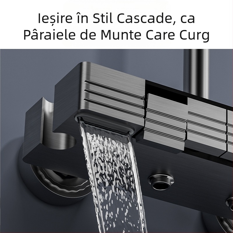 Set de duș nou pentru baie, cu cap de duș cu efect de ploaie, cu buton de pulverizare multifuncțional, cu lumină ambientală, set complet, cu afișaj digital, cap de duș