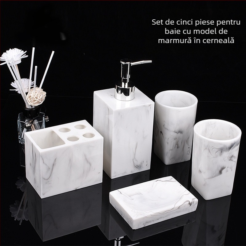 Nordic Hotel Hand Sanitizer Sticlă Model Marmură Baie Set de Cinci Piese Set Toaletă Spălare Tavă Ornamente din Rășină