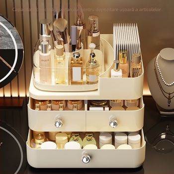 Cutie de depozitare cosmetică tip sertar pentru birou, capacitate mare, organizator rezistent la praf, masă de toaletă, îngrijirea pielii, ruj, raft de depozitare