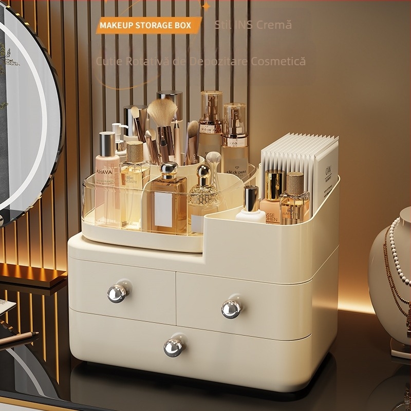 Cutie de depozitare cosmetică tip sertar pentru birou, capacitate mare, organizator rezistent la praf, masă de toaletă, îngrijirea pielii, ruj, raft de depozitare