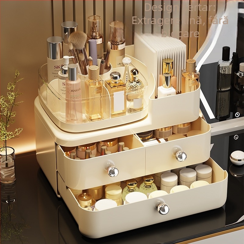 Cutie de depozitare cosmetică tip sertar pentru birou, capacitate mare, organizator rezistent la praf, masă de toaletă, îngrijirea pielii, ruj, raft de depozitare