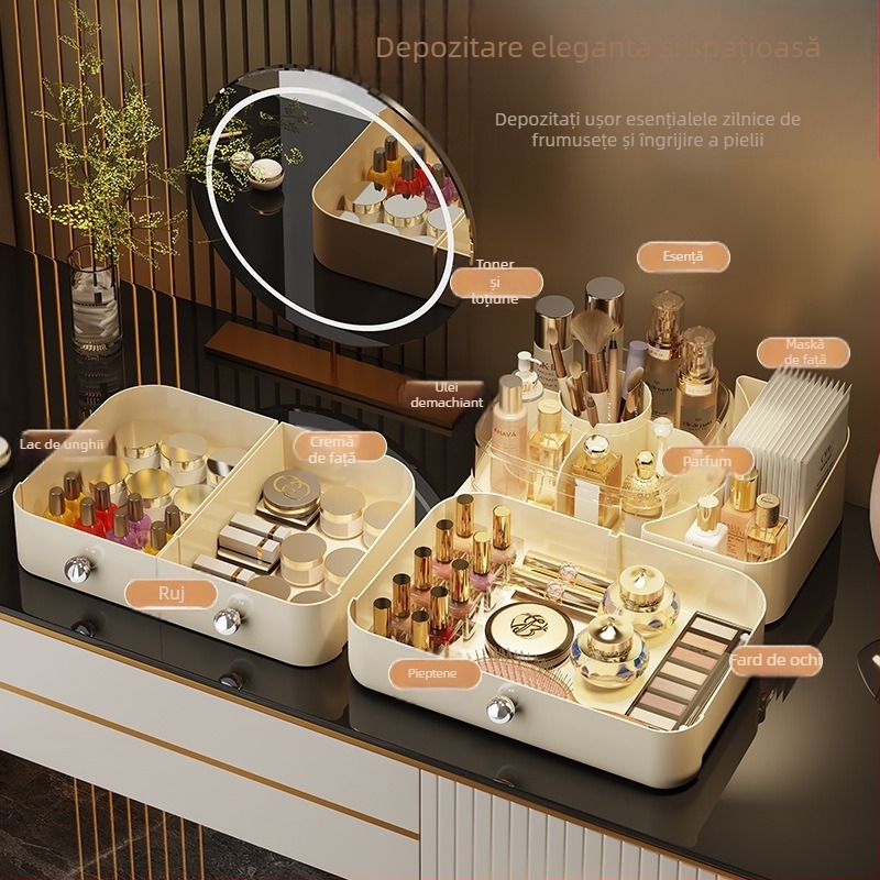 Cutie de depozitare cosmetică tip sertar pentru birou, capacitate mare, organizator rezistent la praf, masă de toaletă, îngrijirea pielii, ruj, raft de depozitare