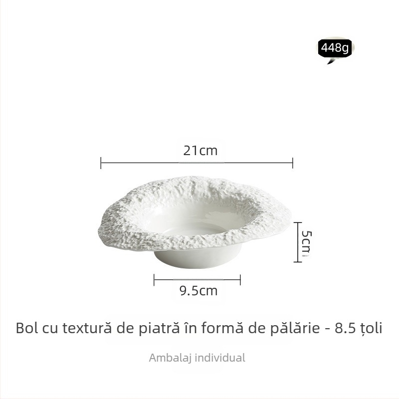 Fabrica de piatră model pălărie de paie bol spaghete farfurie ceramică salată farfurie supă de uz casnic farfurie adâncă farfurie de cină de înaltă calitate club
