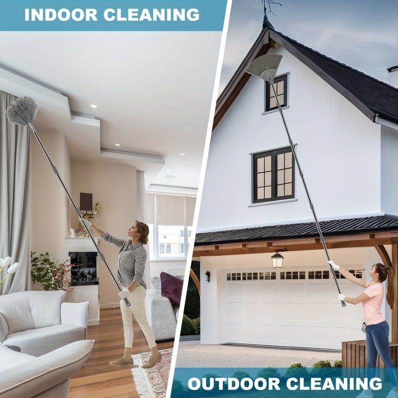 Mătură de praf extra lungă Cross-Border de 425 cm, cu 2 capete de schimb pentru curățarea tavanului și a pereților, lungime reglabilă