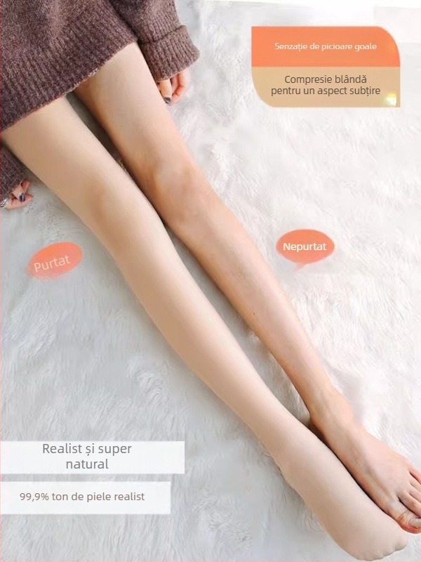 Ciorapi realiști noi, de culoarea pielii, cu efect de picioare goale, dintr-o singură bucată pentru femei, pantaloni calzi din bumbac pentru toamnă și iarnă, colanți căptușiți cu fleece și îngroșați