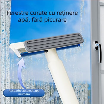 Instrument de uz casnic transfrontalier pentru curățarea ferestrelor exterioare înalte cu pulverizator de apă și racletă integrată, dispozitiv de curățare a sticlei cu aspirație puternică, față-verso