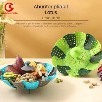 Coș pliabil multifuncțional Lotus Steamer, abur telescopic din plastic, bazin de fructe, coș de fructe, filtru de scurgere a apei, bazin de fructe, pliabil