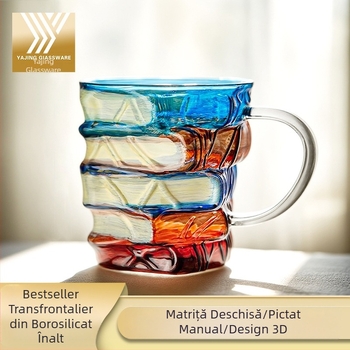 Cană de cafea transfrontalieră nouă, de vânzare la cald, din sticlă borosilicată de înaltă calitate, cană de carte stivuită pictată manual