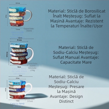 Cană de cafea transfrontalieră nouă, de vânzare la cald, din sticlă borosilicată de înaltă calitate, cană de carte stivuită pictată manual