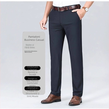 Bărbați de vară, subțiri, slim fit, elastice, formale, casual, business, drapat, fără riduri, plus-size, pantaloni cu picior drept