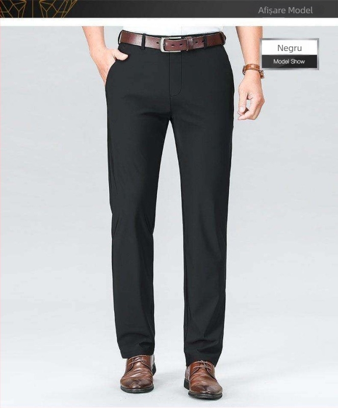 Bărbați de vară, subțiri, slim fit, elastice, formale, casual, business, drapat, fără riduri, plus-size, pantaloni cu picior drept