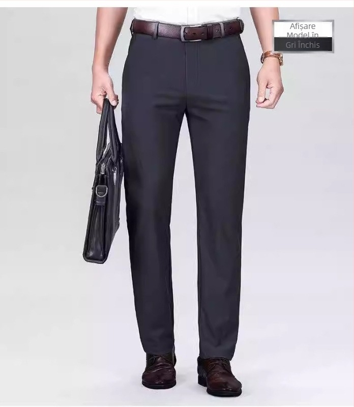 Bărbați de vară, subțiri, slim fit, elastice, formale, casual, business, drapat, fără riduri, plus-size, pantaloni cu picior drept