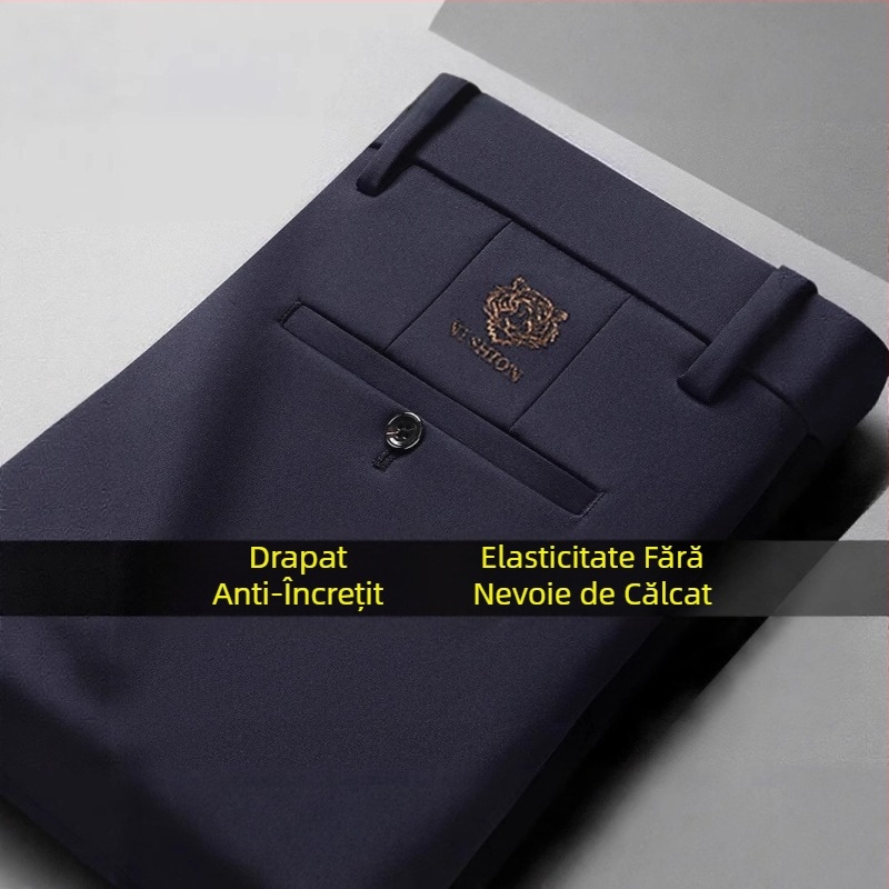 Bărbați de vară, subțiri, slim fit, elastice, formale, casual, business, drapat, fără riduri, plus-size, pantaloni cu picior drept