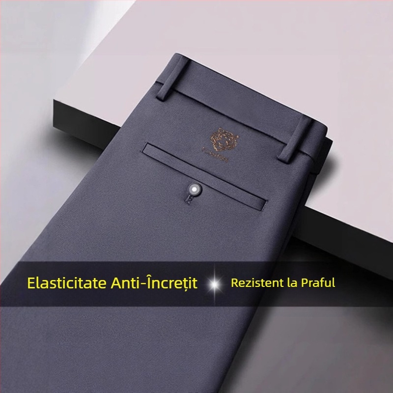 Bărbați de vară, subțiri, slim fit, elastice, formale, casual, business, drapat, fără riduri, plus-size, pantaloni cu picior drept