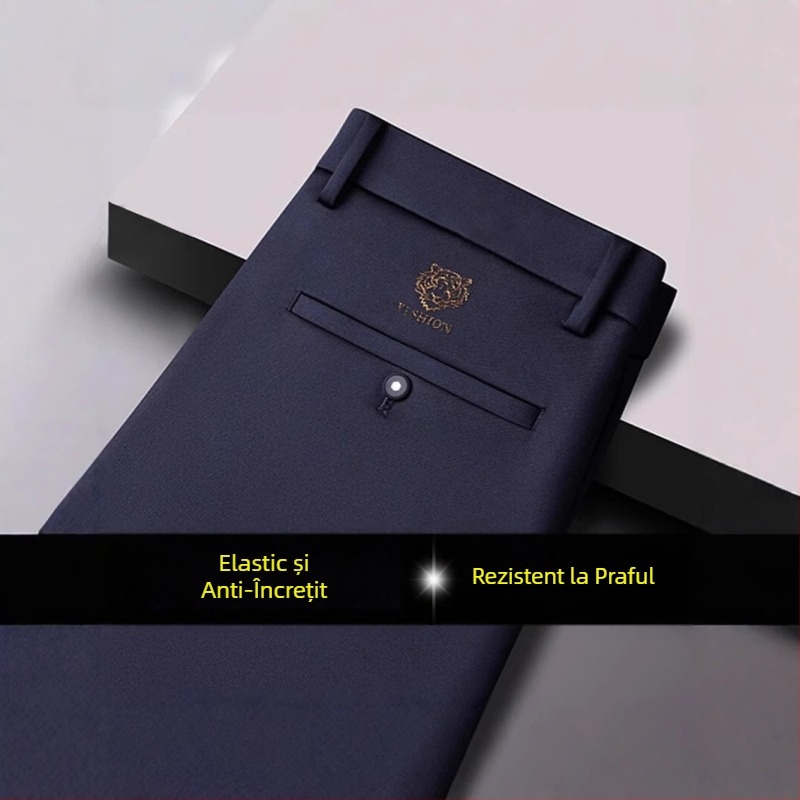 Bărbați de vară, subțiri, slim fit, elastice, formale, casual, business, drapat, fără riduri, plus-size, pantaloni cu picior drept