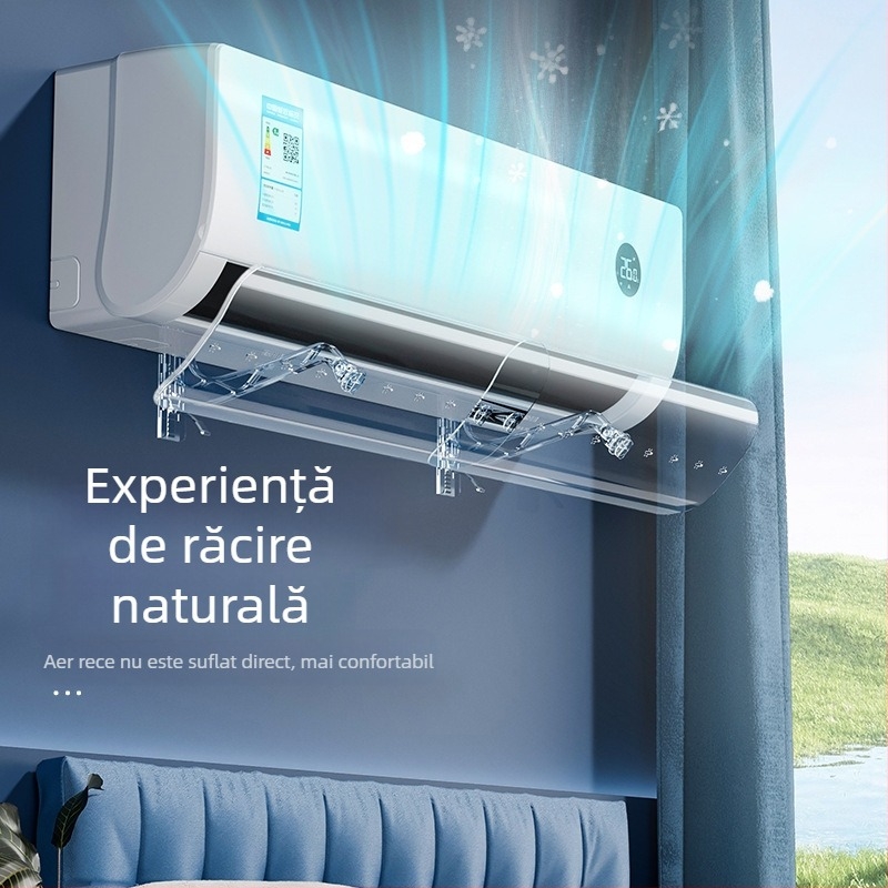 Deflector de vânt transparent pentru aparat de aer condiționat, fără instalare, retractabil, montat pe perete, paravânt pentru aer condiționat, deflector de vânt anti-suflare directă a aerului