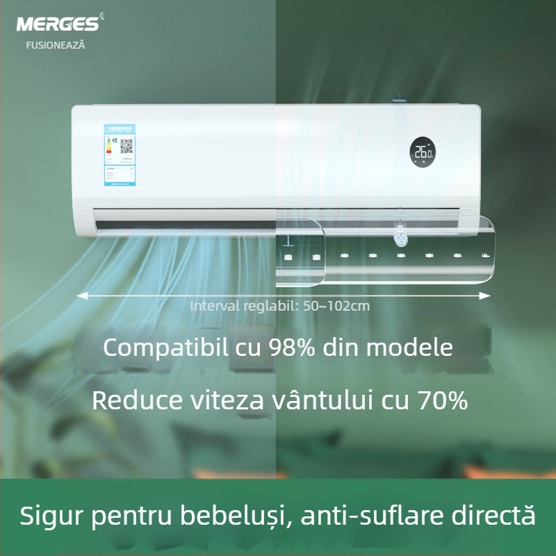 Deflector de vânt transparent pentru aparat de aer condiționat, fără instalare, retractabil, montat pe perete, paravânt pentru aer condiționat, deflector de vânt anti-suflare directă a aerului