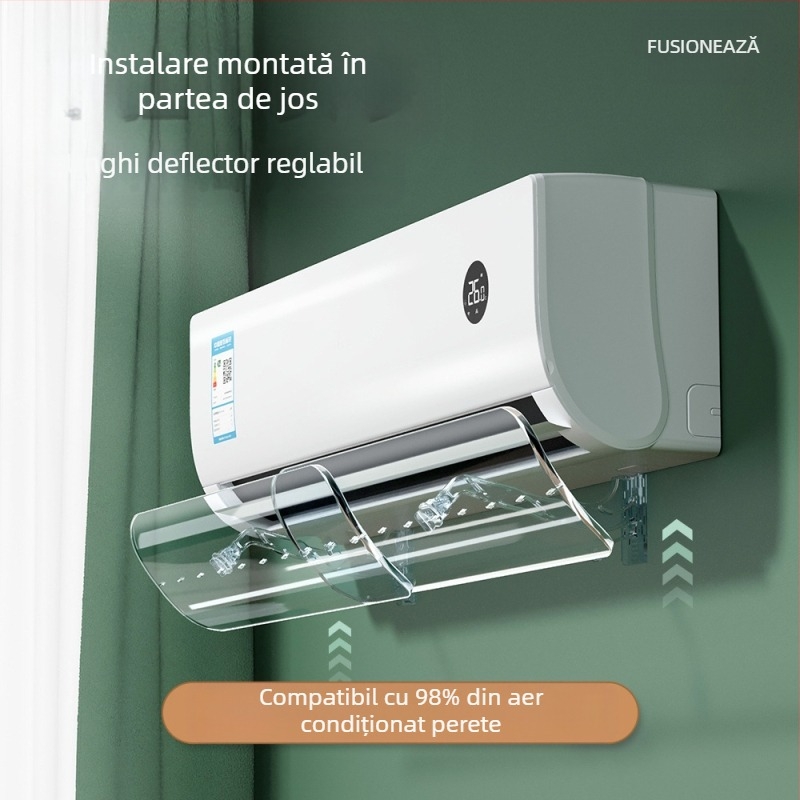 Deflector de vânt transparent pentru aparat de aer condiționat, fără instalare, retractabil, montat pe perete, paravânt pentru aer condiționat, deflector de vânt anti-suflare directă a aerului