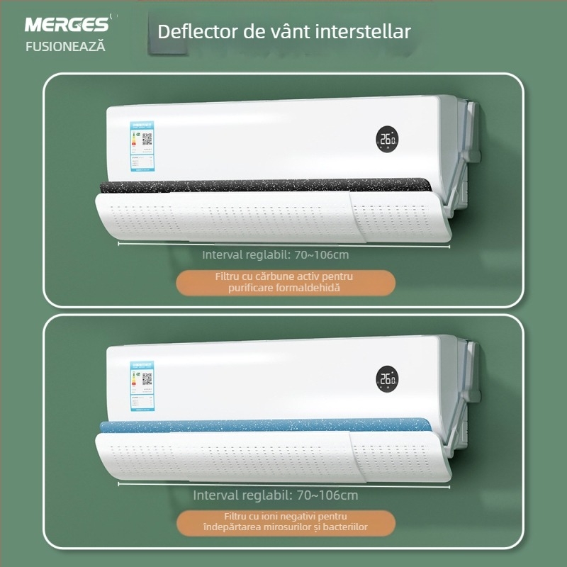 Deflector de vânt transparent pentru aparat de aer condiționat, fără instalare, retractabil, montat pe perete, paravânt pentru aer condiționat, deflector de vânt anti-suflare directă a aerului