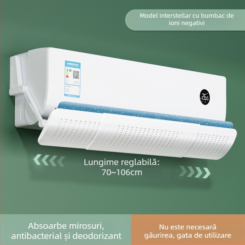 Deflector de vânt transparent pentru aparat de aer condiționat, fără instalare, retractabil, montat pe perete, paravânt pentru aer condiționat, deflector de vânt anti-suflare directă a aerului
