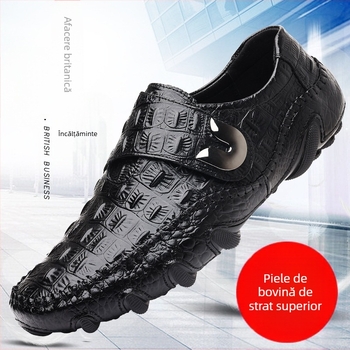 Pantofi din piele naturală pentru bărbați transfrontalieri, toamna 2025, pantofi noi pentru bărbați, primul strat din piele de vacă, la modă, cu model de crocodil, en-gros