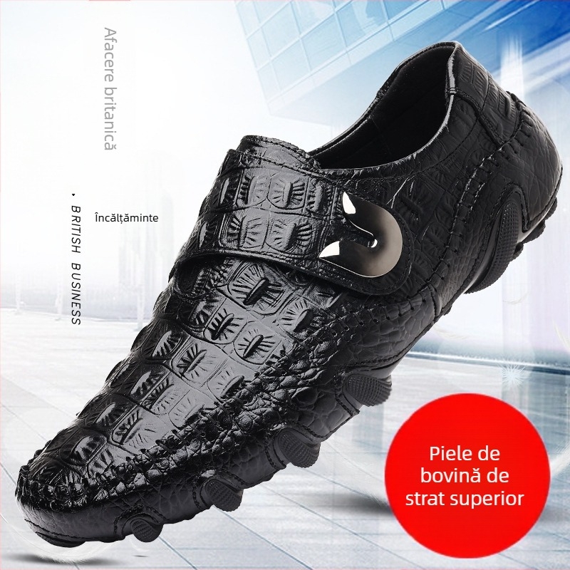 Pantofi din piele naturală pentru bărbați transfrontalieri, toamna 2025, pantofi noi pentru bărbați, primul strat din piele de vacă, la modă, cu model de crocodil, en-gros
