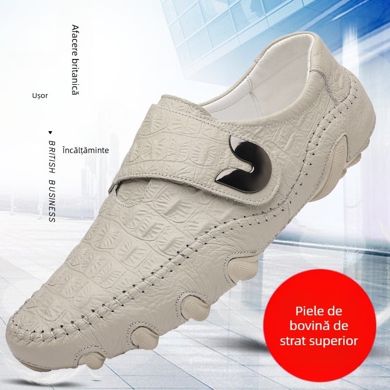Pantofi din piele naturală pentru bărbați transfrontalieri, toamna 2025, pantofi noi pentru bărbați, primul strat din piele de vacă, la modă, cu model de crocodil, en-gros