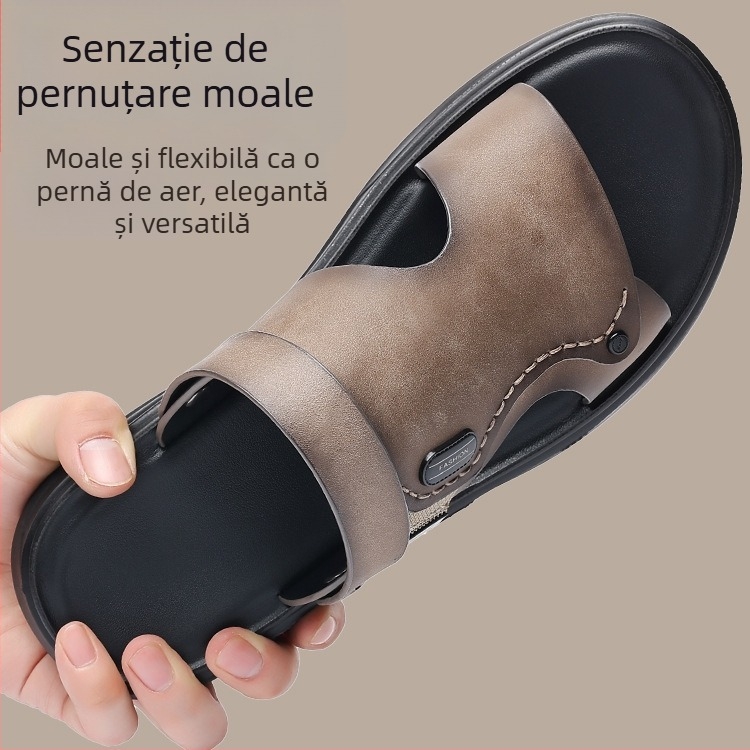 Pantofi de plajă pentru bărbați de vară din piele de vacă, primul strat, sandale din piele, papuci casual pentru bărbați din piele naturală, sandale respirabile, pantofi pentru bărbați