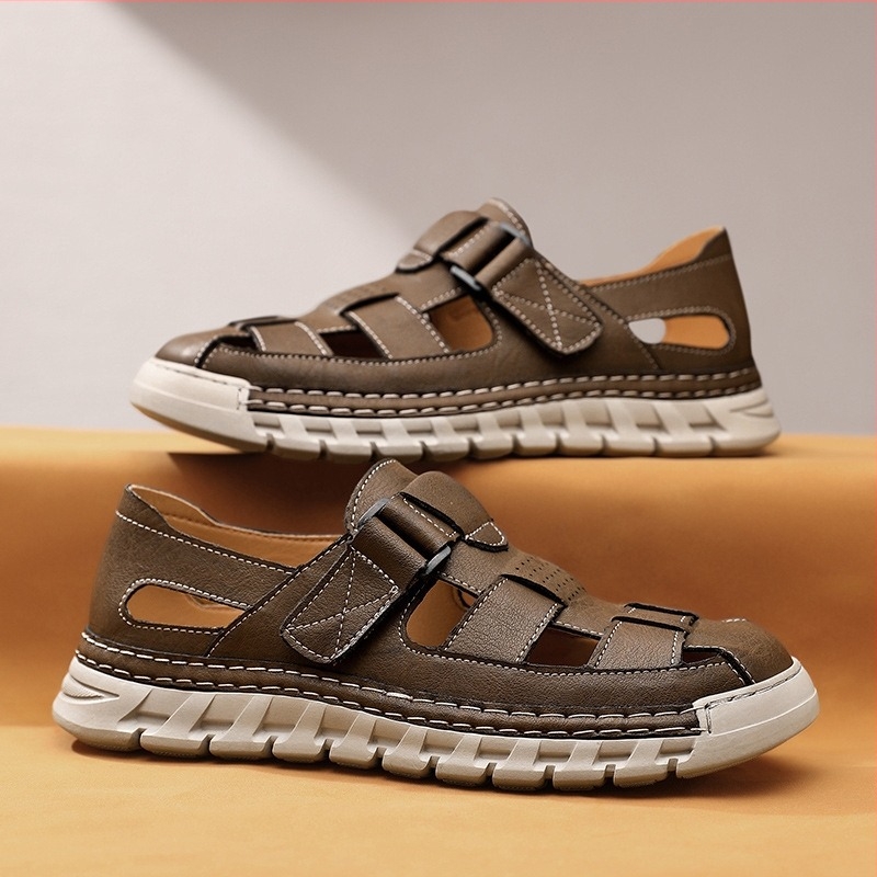 Sandale bărbați de vară, îmbrăcăminte exterioară, decupate, în aer liber, pentru plajă, condus, sport cu dublă utilizare, mărime mare, 4647 Baotou, saboți