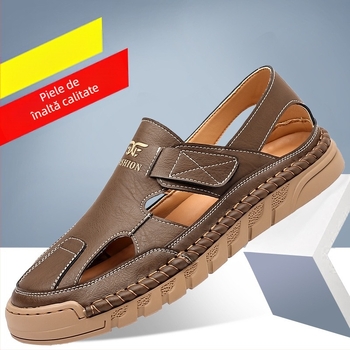 Pantofi sport pentru bărbați, cu velcro, cu găuri goale, sandale de afaceri, vară, Baotou, alunecare pe pantofi cu talpă de cauciuc pentru bărbați