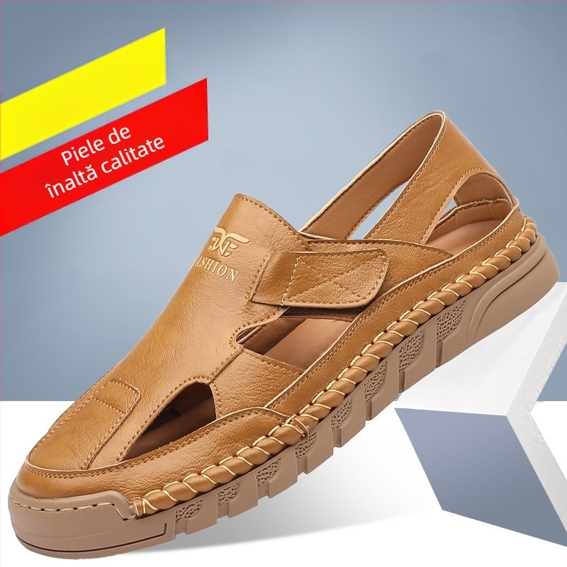 Pantofi sport pentru bărbați, cu velcro, cu găuri goale, sandale de afaceri, vară, Baotou, alunecare pe pantofi cu talpă de cauciuc pentru bărbați