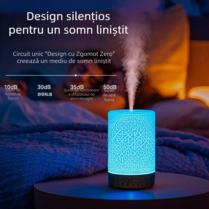 Umidificator cu ultrasunete colorat cu crăpături din lemn, uz casnic, lampă de masă mică, aparat de aromaterapie, lampă de masă de mare capacitate pentru dormitor, USB, desktop