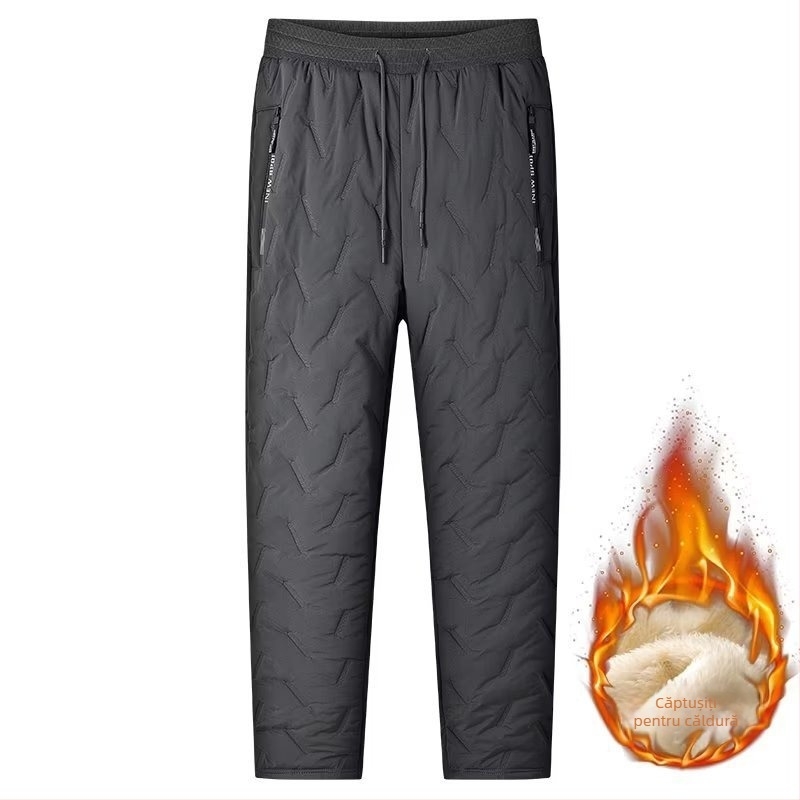 Pantaloni de bumbac căptușiți cu fleece de nord-est pentru bărbați, plus mărime, vrac, catifea de miel, îngroșați, sport, casual, rezistente la vânt, pantaloni