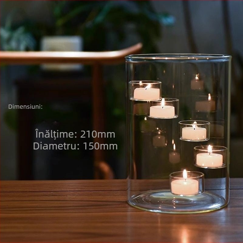 Sfeșnic de sticlă extra mare în stil european, lumânare pentru cină, decor creativ pentru atmosferă, lumânare rotativă pentru casă