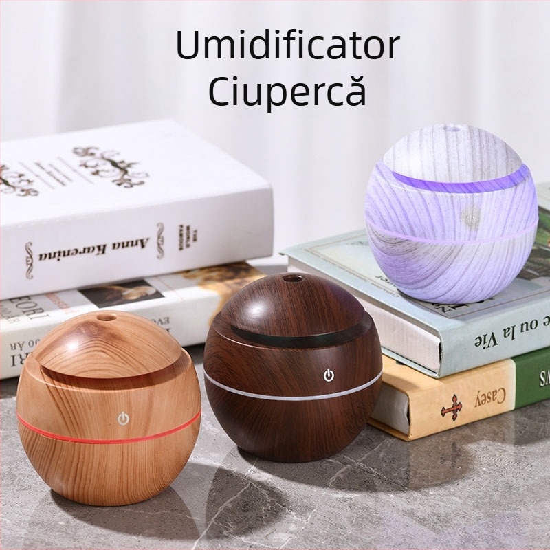 Umidificator Creative Ball USB Mini Shades, umidificator cu ciuperci din lemn alb, atmosferă colorată, lumină mută, aromaterapie acasă