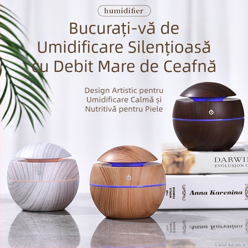 Umidificator Creative Ball USB Mini Shades, umidificator cu ciuperci din lemn alb, atmosferă colorată, lumină mută, aromaterapie acasă